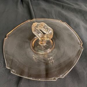 * Pink Depression Glass center-handled candy or bonbon dish 7" Vintage 1930's